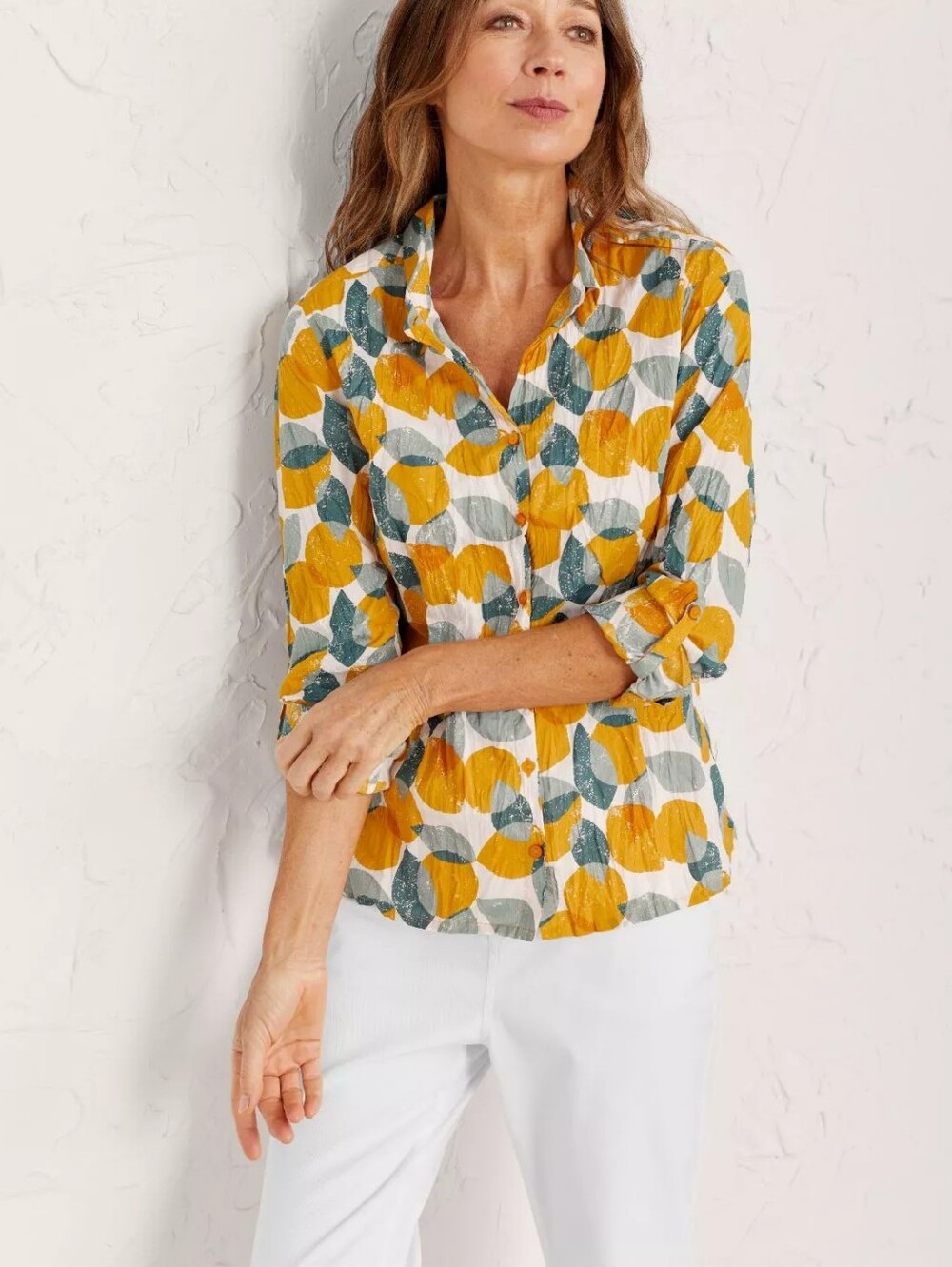 Seasalt Cornwall Larissa Shirt Button Down Leaves Lemons Sunglow Size 10 Organic